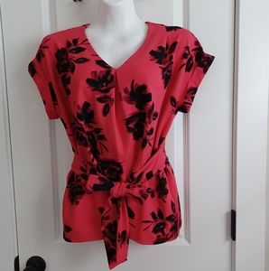 Worthington red and black floral top. Size Med.